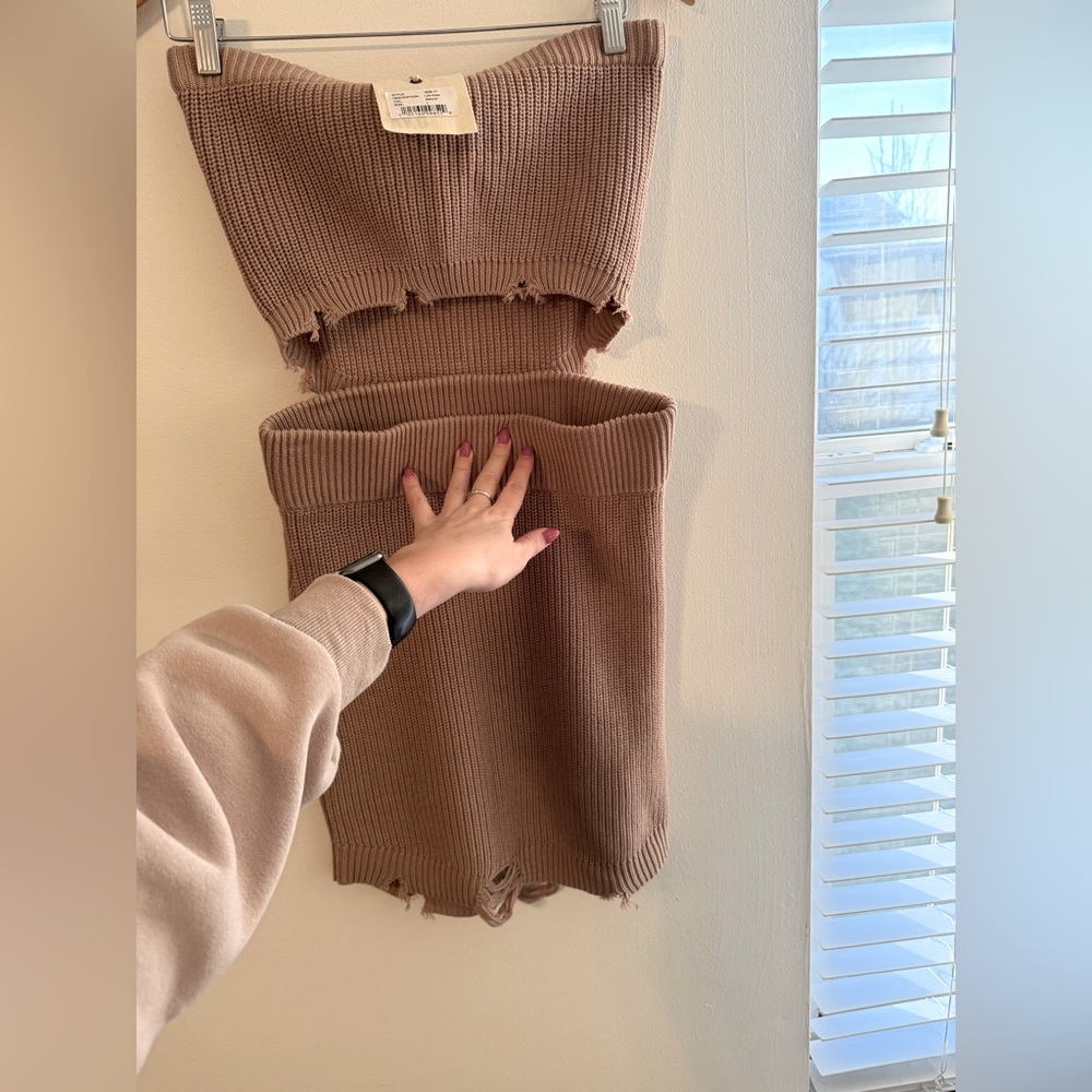 SER.O.YA x REVOLVE Tan Nude Strapless Sleeveless Cut Out Mini Dress Large NWT - Picture 5 of 16
